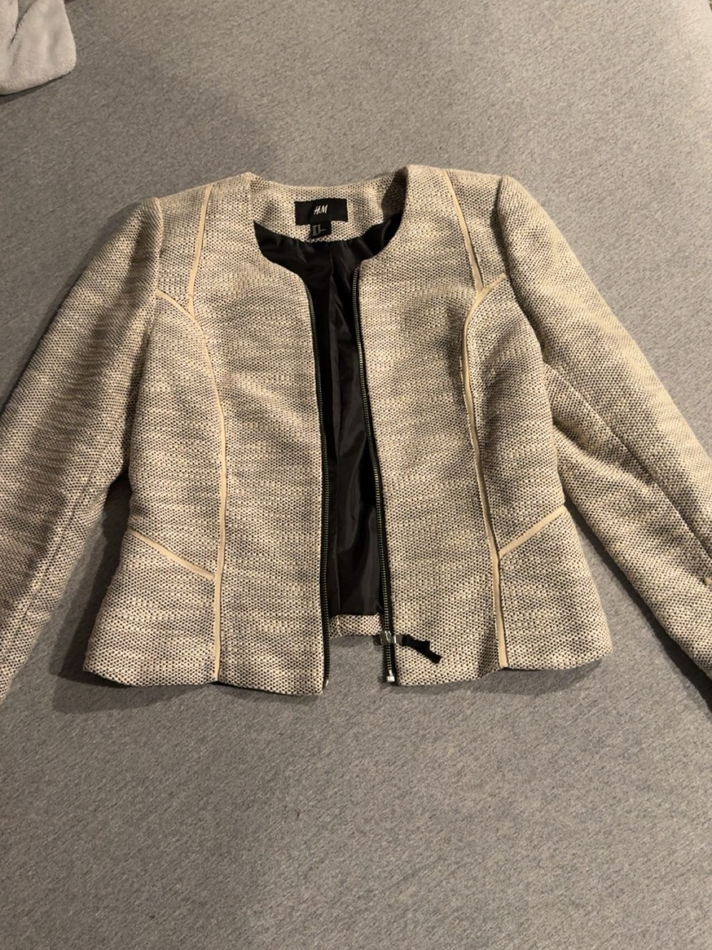 H&M Cream Textured Zip Blazer with Subtle Piping